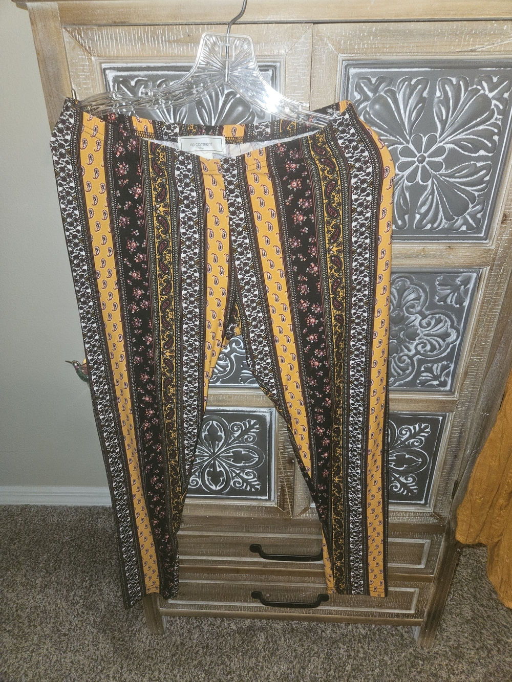 No Comment Paris Printed Boho Top in Mustard and Black With Matching Leggings - Picture 4 of 7